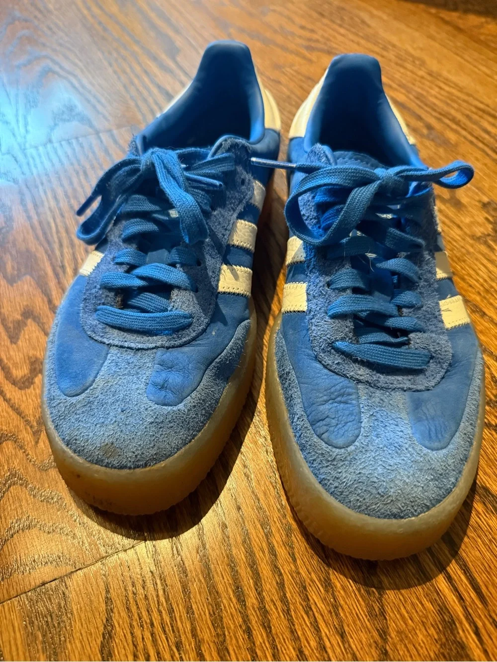adidas Samba Suede Sneaker in Blue & White with Gum Sole